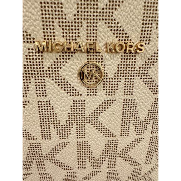 Michael Kors Classic Cream Logo Monogram Crossbody Gold Chain Shoulder Luxury - Picture 4 of 10